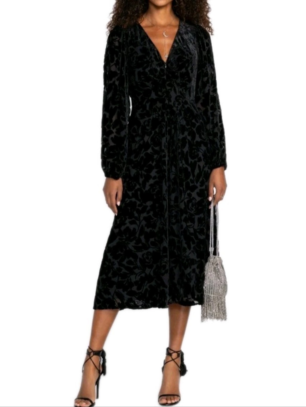 Johnny Was Jade Size 8 Black Wynnter Midi Dress Msrp $620